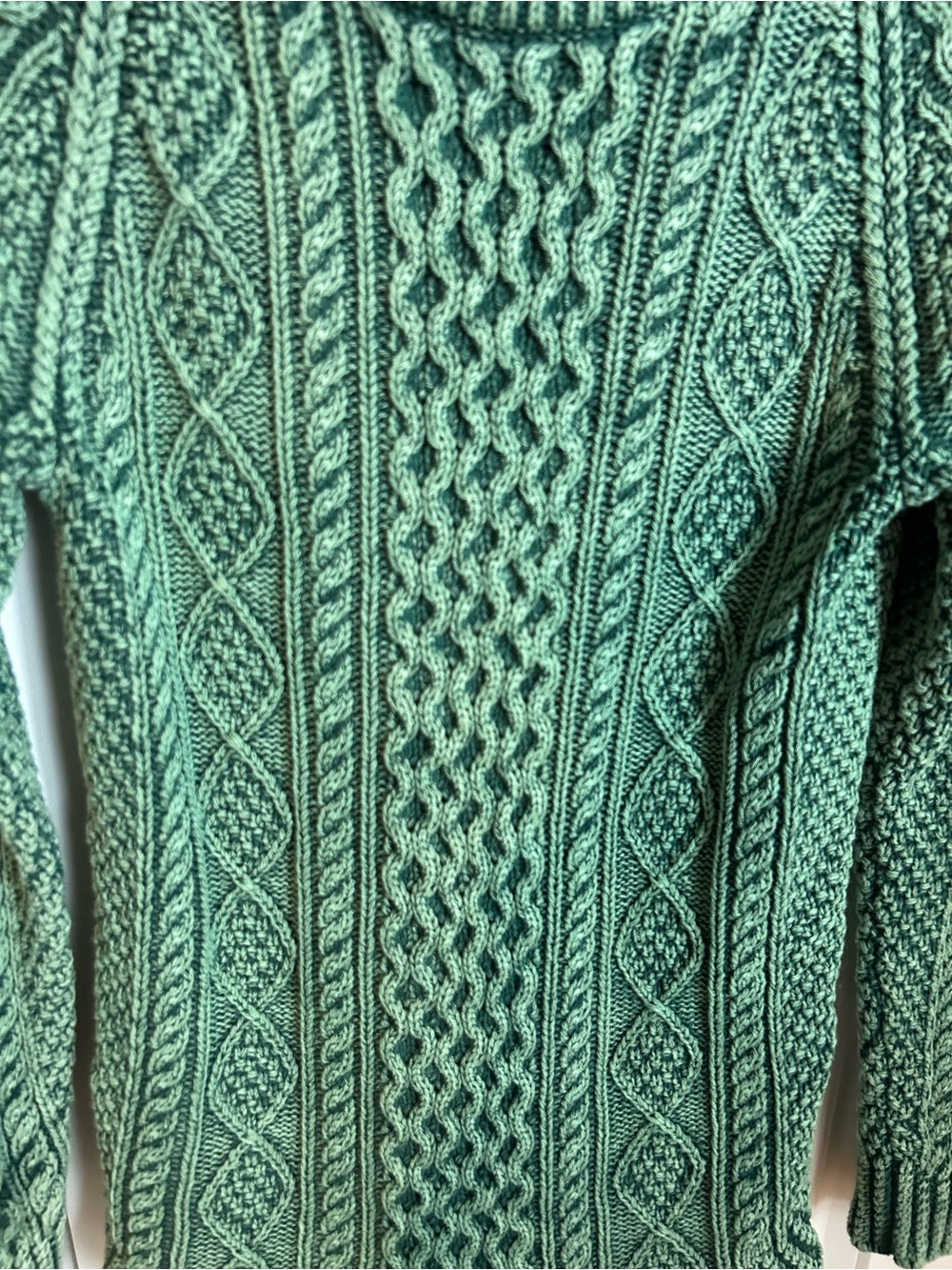 L.L.Bean Signature Green Cable Knit Sweater Women’s M Aran Fisherman Knit - Picture 2 of 6